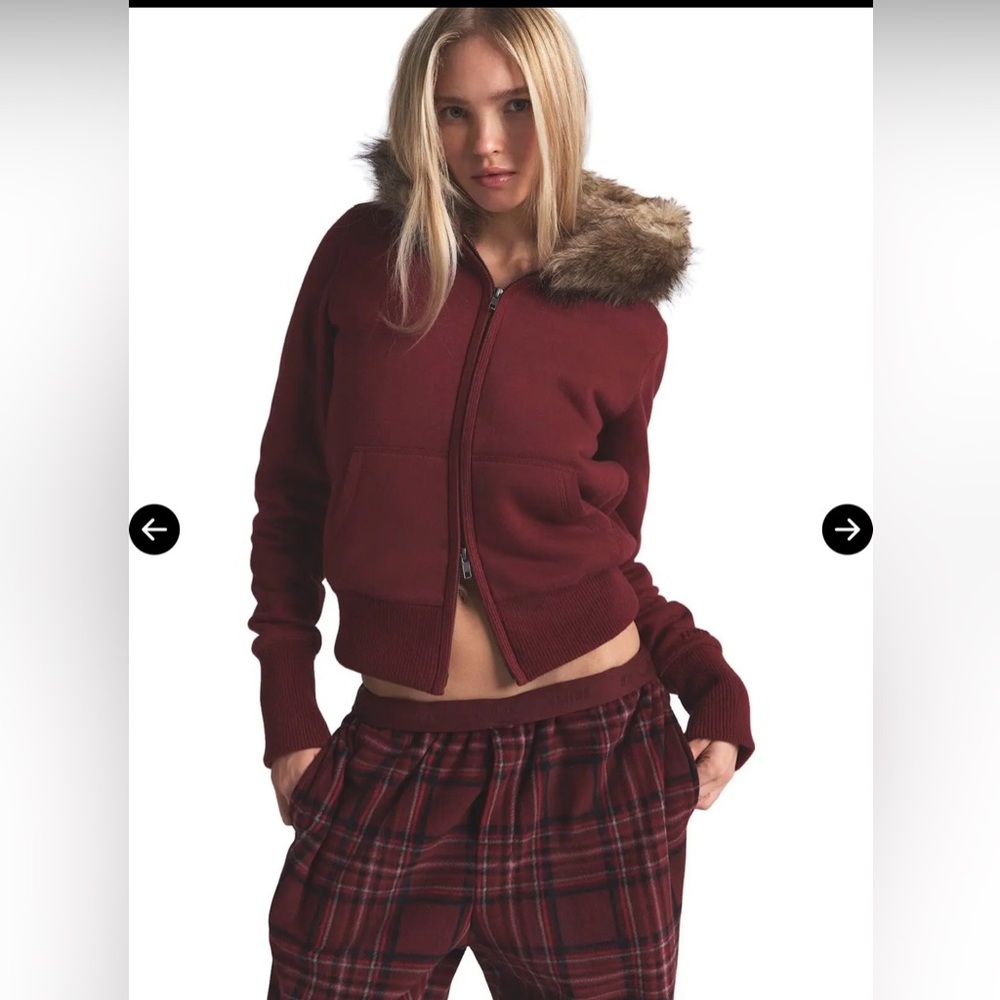 NWT - SKIMS COTTON FLEECE FAUX FUR LINED ZIP UP HOODIE - Size L